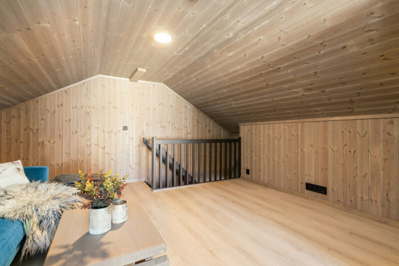 Interior of a loft conversion with a staircase leading down.