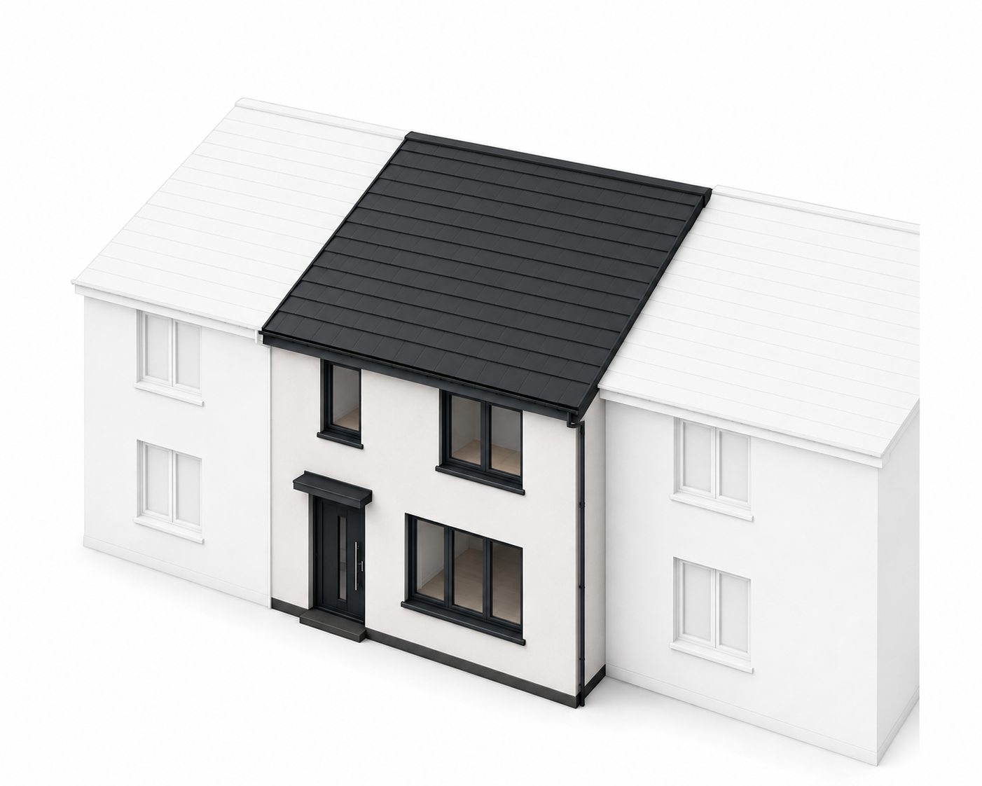 No, the roof slopes down on the neighbour's side